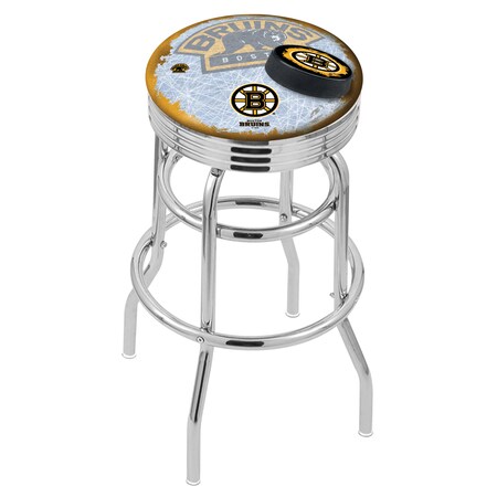 Holland Bar Stool Co 30" Chrome 2-Ring Boston Bruins Swivel Bar Stool, Accent Ring L7C3C30BosBru-D2